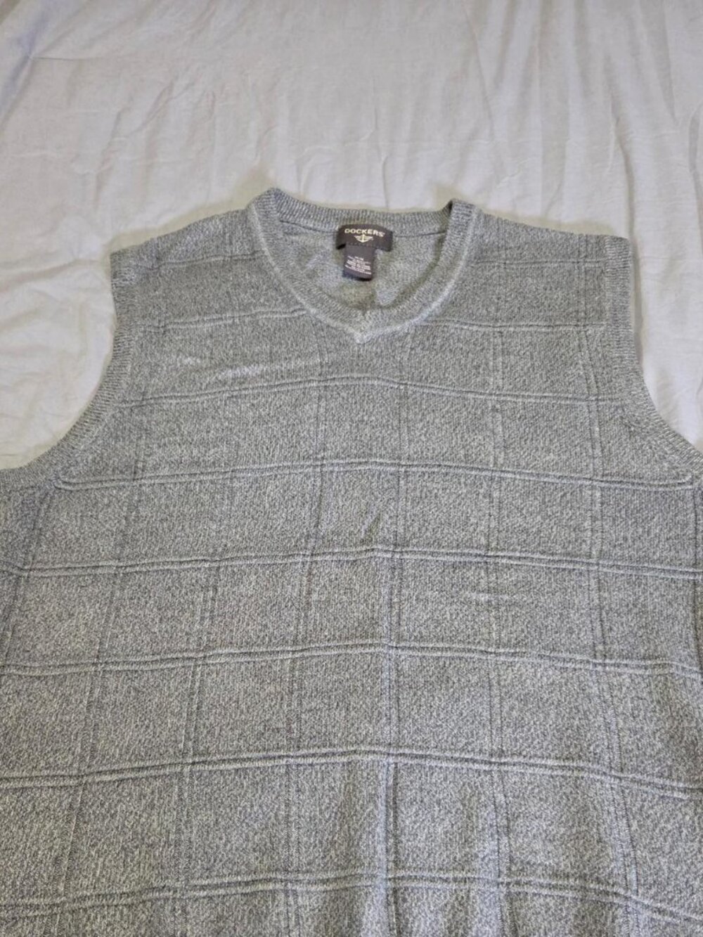 Vintage Dockers Heather Grey Grid Pattern V-Neck Sweater Vest